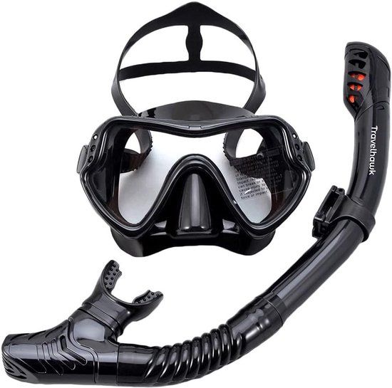 Travelhawk Snorkelmasker - Snorkelset - Duikbril met Snorkel - Zwart - Volwassenen