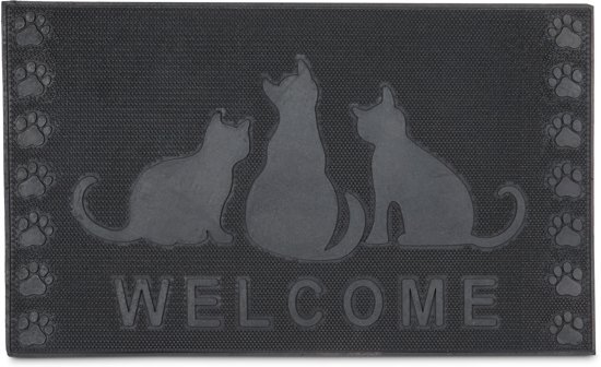 Relaxdays deurmat Gummi 75x45 Katten voetmat schoonloopmat voetveger poezen