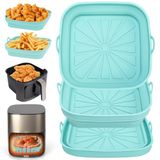 Alyvisun Air Fryer Siliconen Pot, 3 Stuks Airfryer Liners Herbruikbare Heteluchtfriteuse Pan Mand Vierkant Opvouwbare Tray Rack Basket voor Lucht Frituur, Magnetron, Oven (Blauw)