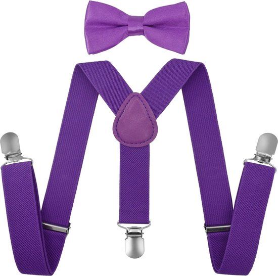 Fako Fashion® Kinder Bretels Met Vlinderstrik - Paars - 65cm - Kinderen