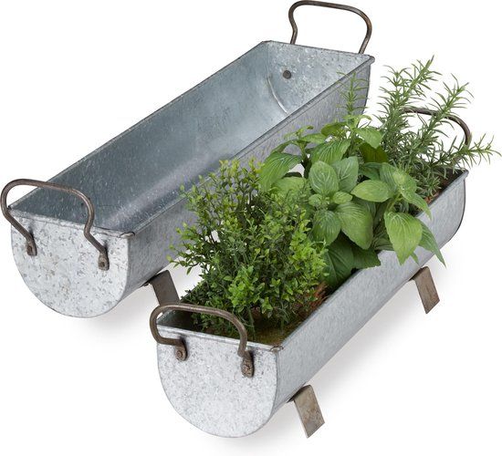Plantenschaal set van 2 - balkon - antraciet - metaal - 61x14x16.5 cm