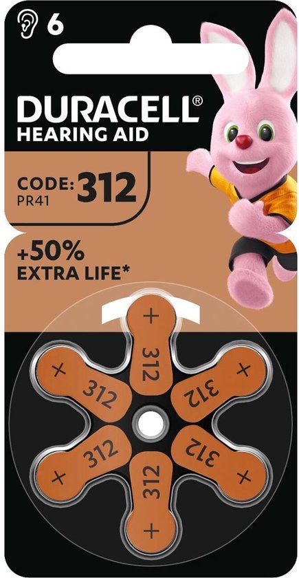 Duracell 312 PR41 Zinc Air Hearing Aid Batteries - 6 Pack