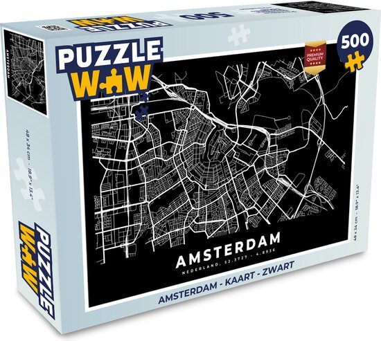 MuchoWow Puzzel Amsterdam - Kaart - Zwart - Legpuzzel - Puzzel 500 stukjes