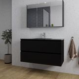 Saniclass Chaci Badkamermeubelset - 100x46x55cm - keramische wastafel zwart - 1 wasbak - 1 kraangat - 2 lades - spiegelkast - mat zwart