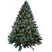 Kerstboom Himaly Kerstboom van 1,8 m met verlichting, dennenappels en bessen, PVC kunstkerstboom met sneeuw stroomde tips, kerstdecoratie kerstbomen voor binnen en buiten
