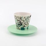 IDRINK® - Set van mok, schotel en lepel van RPET | Leuk en schattig cadeau met ecologisch vertrouwen | (BIKE)