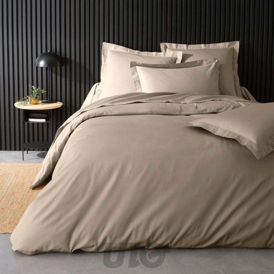 douceur Bol Dekbedovertrek Percale Effen 240x260 cm Katoen Linnen Zand
