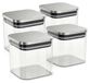 Arendo Pots de stockage, Set de 4, 0,8 Litre, Verre borosilicaté, Carré avec couvercle en acier inoxydable
