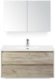 BES LED Dante Badmeubelset 100 cm - Craft Oak - Keramische Wastafel Wit Cover met Spiegelkast