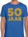 Bellatio Decorations Shoppartners Bv 50 Jaar verjaardag - gouden glitters tekst - t-shirt - blauw - heren - korte mouwen - Abraham pop kleding S