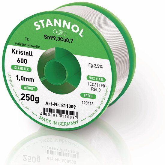 Stannol Kristall 600 Fairtin Soldeertin, loodvrij Loodvrij Sn99,3Cu0,7 REL0 250 g 1 mm