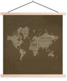 Merkloos / Sans marque TextilePosters B.V. Posterhanger incl. Poster 120x120 cm - Schoolplaat - Wereldkaart - Krant - Bruin