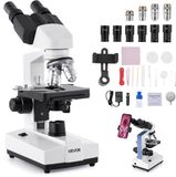 VEVOR Binoculaire Microscoop, set bestaande uit vergrotingsmicroscoop, 1,3 mm, tweetraps ledlicht, telefoonhouder voor studenten, laboratorium, school, thuis