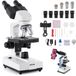 VEVOR Binoculaire Microscoop, set bestaande uit vergrotingsmicroscoop, 1,3 mm, tweetraps ledlicht, telefoonhouder voor studenten, laboratorium, school, thuis