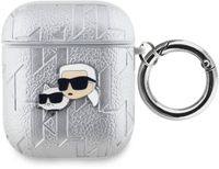Karl Lagerfeld, Coque pour AirPods 1/2 - Karl & Choupette Motif Gaufré, Argent