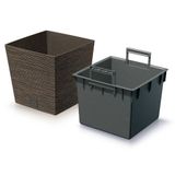 Prosperplast Plantenpot/bloempot - buiten - kunststof - donkerbruin - Eco wood look - D24 x H24 cm