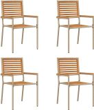 vidaXL Tuinstoel Beige Hout Inclusief kussen Stapelbaar Ja