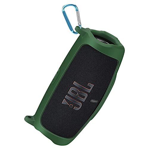 HONGC Siliconen Hoesje voor JBL Charge 5, Beschermhoes met schouderriem en karabijnhaak voor JBL Charge 5, Draagbare reistas (groen)