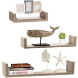 BAKAJI Set van 3 wandplanken, modern design met zijranden, plank, 1 legplank van MDF-hout, verschillende maten (eiken)