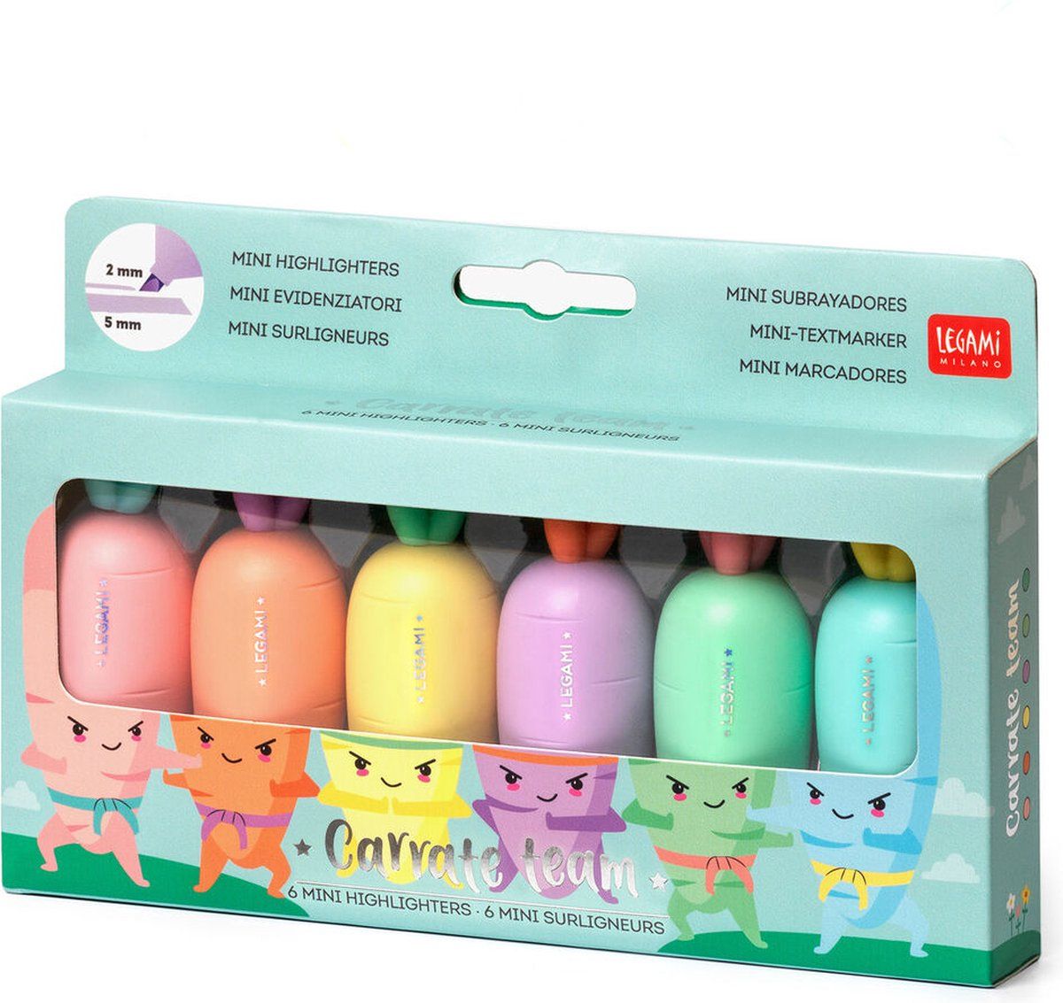 LEGAMI Highlighters Carrate Team Pastel 6 mini Highlighters Tekstmarker - Diverse kleuren