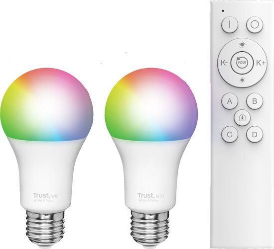 Trust Wifi - 2 Slimme RGB-ledlampen - E27 - 806 lm - RGBW - 9W - Met Afstandsbediening