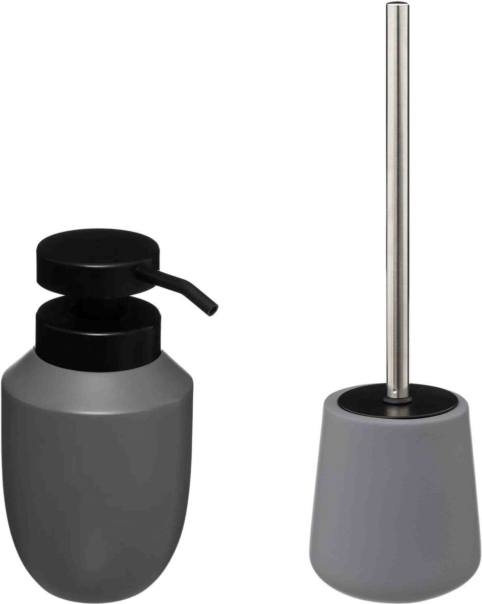 5five WC/Toiletborstel met zeeppompje 320 ml - grijs - keramiek