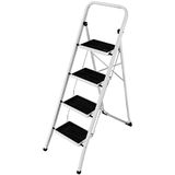 Bakaji Vierkante vouwladder, ruimtebesparende ladder met 4 antislip treden en veiligheidsgreep, structuur van staal en rubberen coating, maximale belasting 150 kg