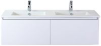 BES LED Frozen Badmeubelset 140 cm - Greeplijst in Kleur - Wit Hoogglans - Keramische Wastafel Wit 2 Kraangaten