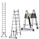 5 Icecat 5 m vouwladder, telescopische ladder met rubberen glijbaan, multifunctionele ladder, staande ladder, uittrekbaar, 150 kg, van aluminium