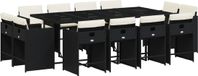 vidaXL 13-delige Tuinset met Kussens, Zwart, Poly Rattan