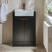 Hudson Reed Meuble de salle de bain - Meuble vasque Noir gris 55cm avec vasque | Poignées profilées en Cuivre satiné | Cluo