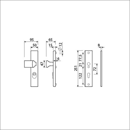 Ami Deurbeslagset Deurklink op langschild Rechthoek Met cilindergat Knop/Kruk DIN rechts Met kerntrekbeveiliging Zilver RVS/Aluminium/Nylon SKG 2**