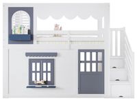 StarTech Kidsmill Kinderbed met speelhuisfunctie - 90 x 200 cm - Wit - Met trap met opbergruimte - Veiligheidshekjes - Deur en ramen