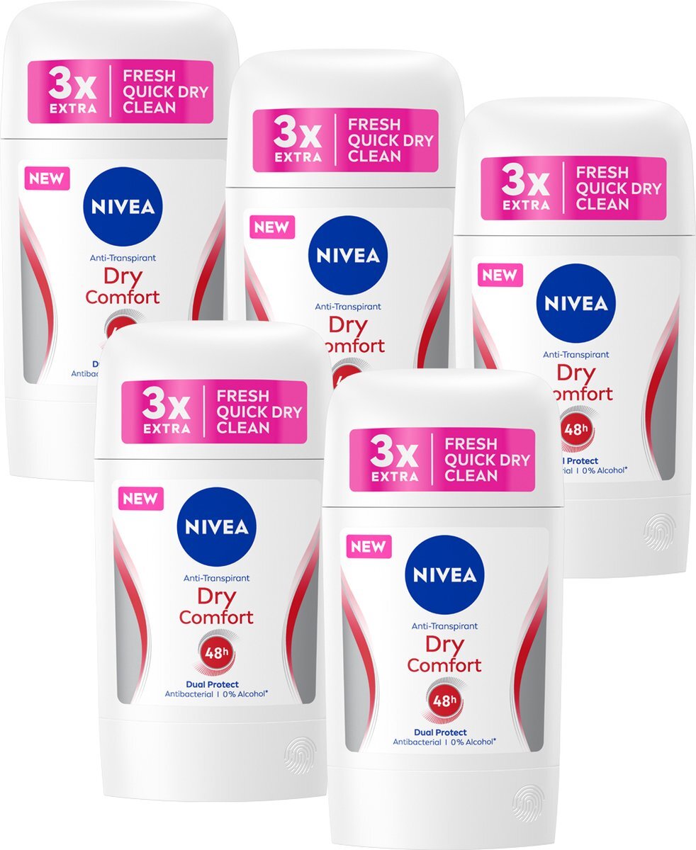 Nivea Dry Comfort Anti-Transpirant Deodorant Stick - 5 x 50ml