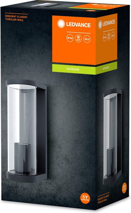 Ledvance Endura Tubular Wall E27 - Buitenlamp - Donkergrijs