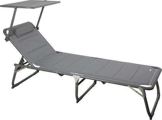 Homecall XXL Aluminium Ligstoel met Zonnedak - 200x70cm - Grijs