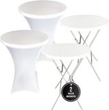IvoQ 2x Table haute Blanc - Set de 2 + 2x Jupe de table haute Blanc - Pliable - Ø80x110 cm