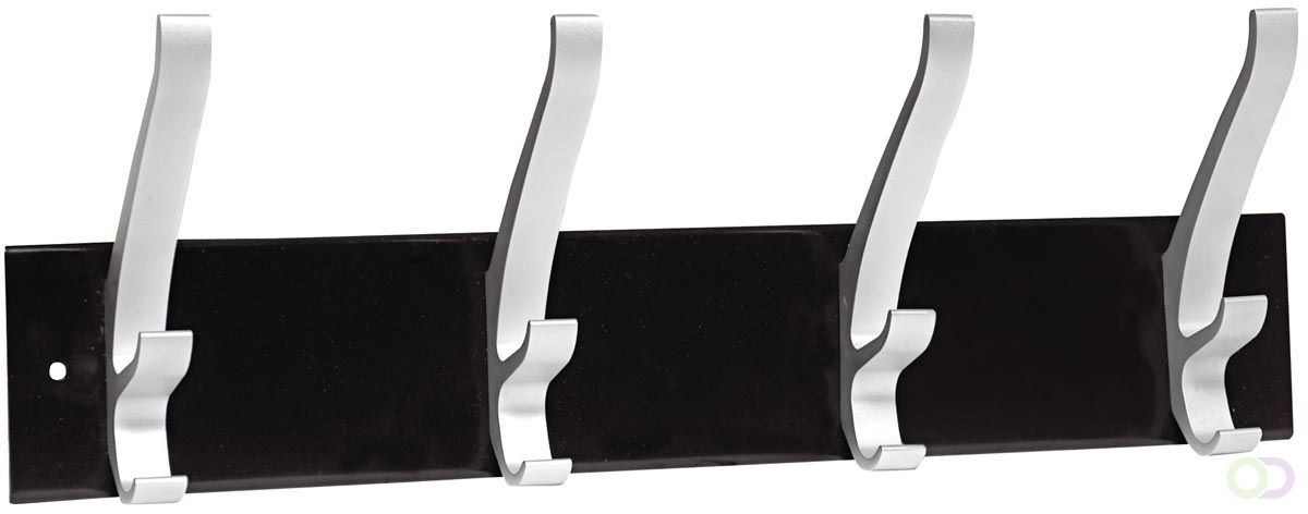 Unilux Cypres Wandkapstok - Zwart met Zilver - 4 Haken