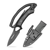 TONIFE Explorer 8Cr14MoV Blade mes met vast lemmet met hoes, multifunctioneel overlevingsmes, glasvezel versterkt met nylon handvat voor EDC-messen (zwart) + titanium zwart