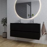 Saniclass Chaci Badkamermeubelset - 120x46x55cm - keramische wastafel zwart - 2 wasbakken - 2 kraangaten - 2 lades - ronde spiegel met verlichting - mat zwart