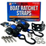 Roestvrijstalen intrekbare ratelbanden, heavy-duty set, 2,5 x 182 cm, 2 dwarsverbindingen met bevestigingsbeugels en bouten, automatische zelfoprollende gesp voor boottrailers en vracht