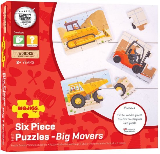 Bigjigs Toys Bigjigs puzzel bouw werktuigen - 3 puzzel met 6 stukjes