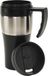 Thermosbeker met handgreep - 3x - zilver/zwart - 400 ml - Thermo koffie/thee isoleerbekers - dubbelwandig - schroefdop