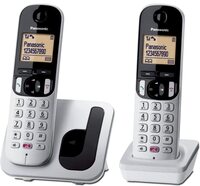 Panasonic KX-TGC252SPS Digitale draadloze telefoon voor senioren met belblokkering, gemakkelijk af te lezen, handsfree, wekker, twee telefoons, zilverkleurig