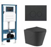 QeramiQ Dely Toiletset - Inbouwreservoir - Slim Zitting - Mat Antraciete Bedieningsplaat