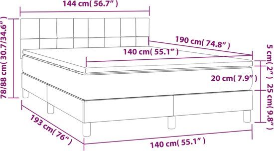 vidaXL Boxspring met matras stof donkergrijs 140x190 cm