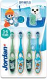 Jordan Step 2 Kinder Tandenborstel 3-5 Jaar – Zachte Borstelharen – Blauw/Groen – 4 Stuks
