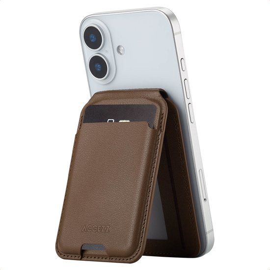 Accezz Leren Pasjeshouder met Standaard - Wallet Kaarthouder - Coffee Brown