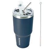 BJPKPK 900 ml Tumbler met deksel en stro roestvrijstalen dubbelwandige vacuüm geïsoleerde tuimelaars, marineblauw