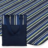 Picnic Time ONIVA Vista Outdoor Picknickdeken & Tote - Stranddeken - Campingdeken (blauw gestreept patroon met marineblauwe buitenkant)